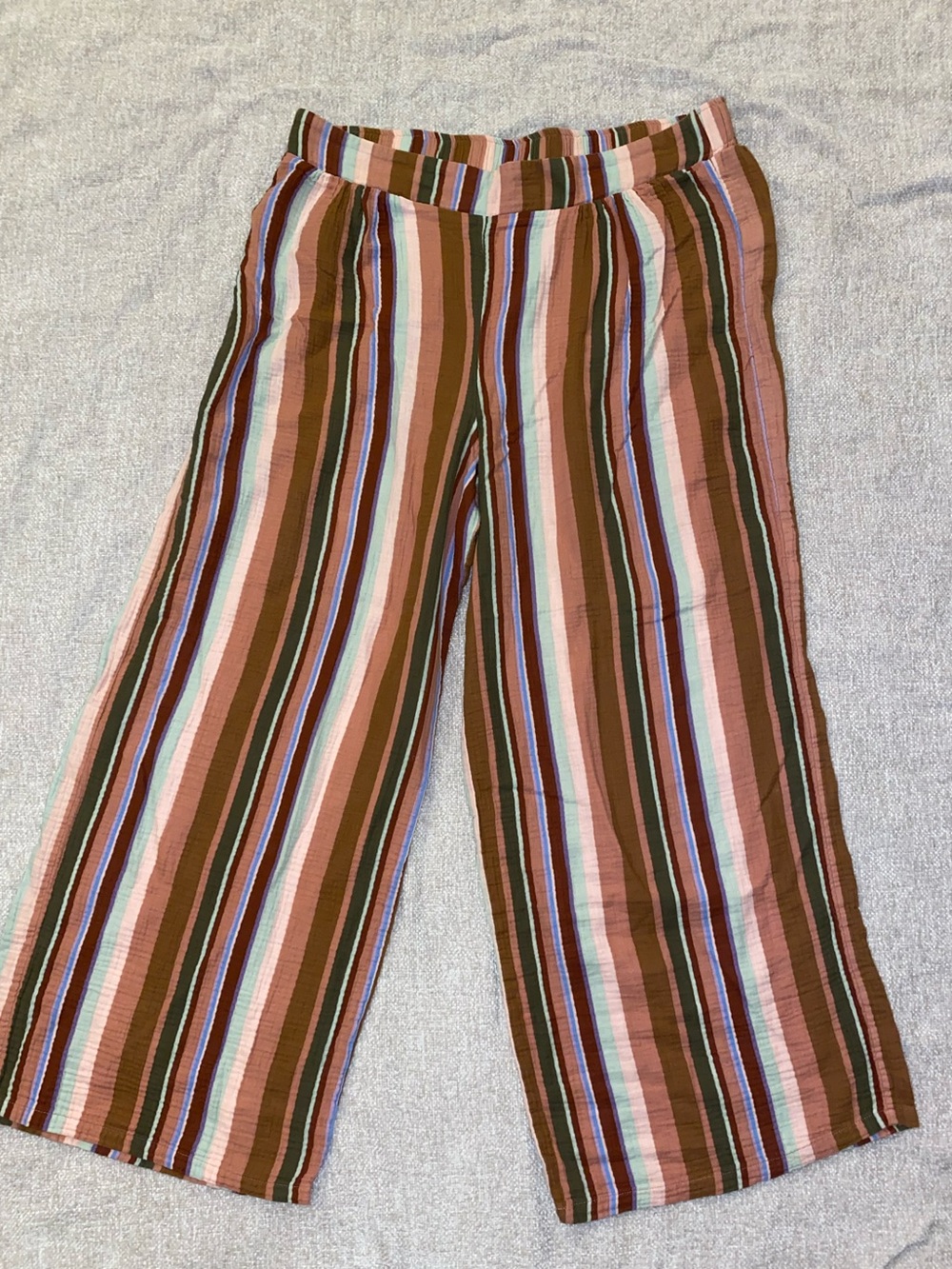 Nordstrom Striped Wide Leg Gauze Pants XL Earth Tone Multi Color